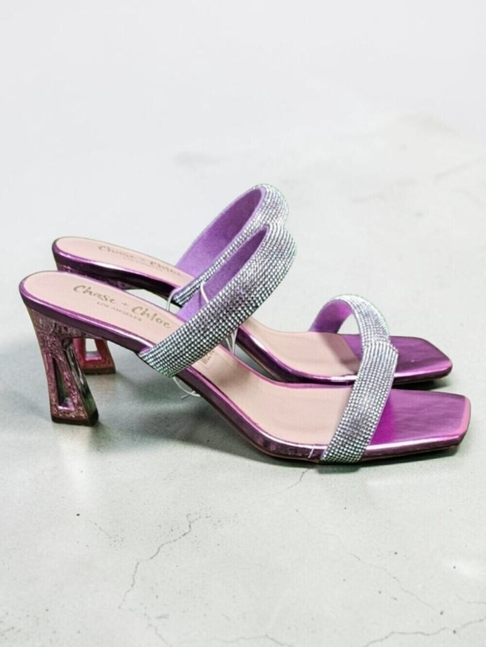 CHASE & CHLOE | ARABELLA EMBELLISHED DOUBLE STRAP METALLIC HEELS - NWOT!